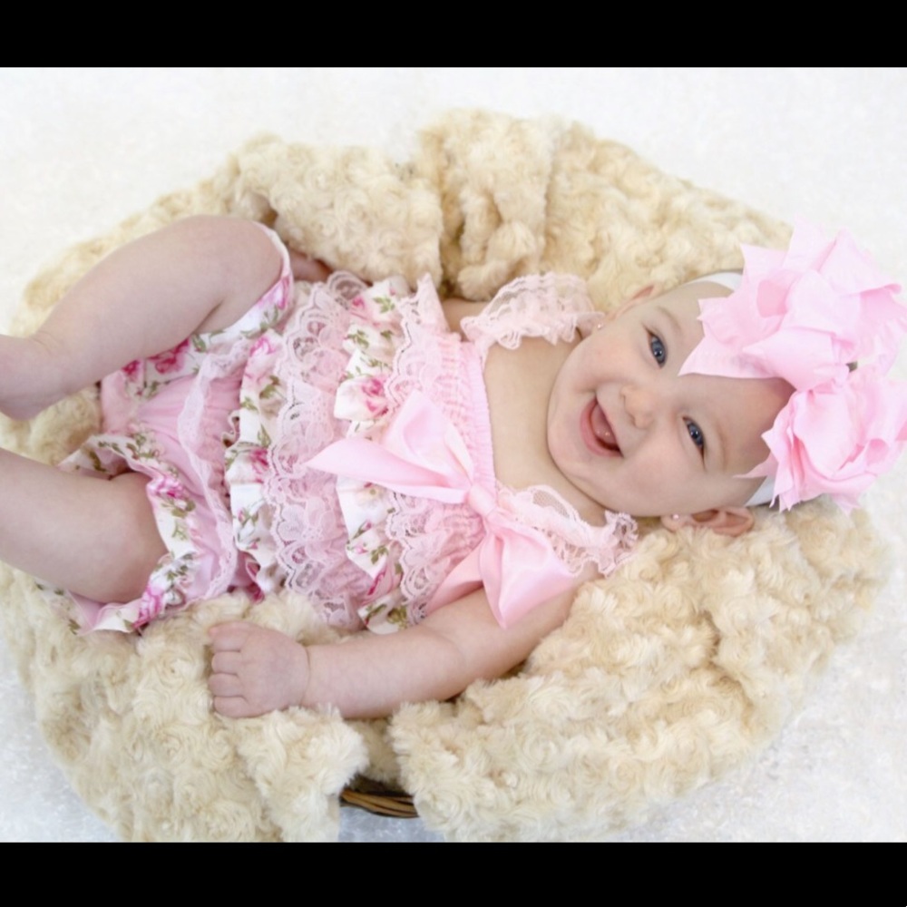 Pink Satin floral & lace Baby girl Romper